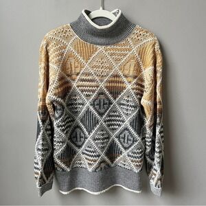 Hem & Thread Sweater Women's Small Nordic Cozy Knit Cream Golden Yellow Lodge